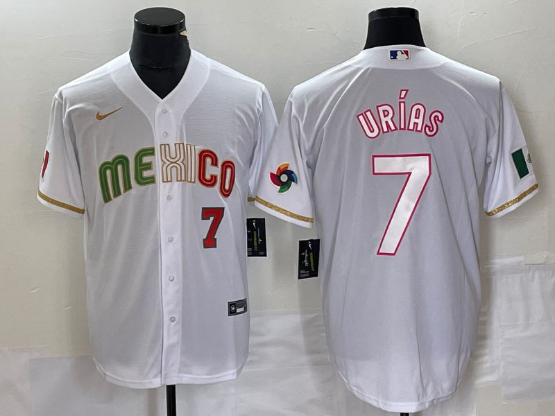 Men 2023 World Cub Mexico 7 Urias White Nike MLB Jersey style 12